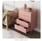 A small dresser for a bedroom, living room, closet, or hallway that is pink diamond in color. Tall storage dresser chest cabinet organizer unit with metal legs.